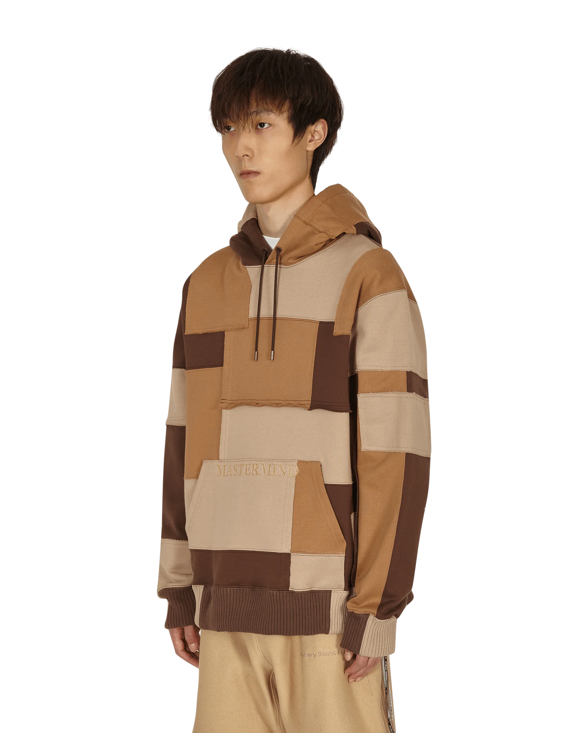 Patchwork Hooded Sweatshirt Brown - Image 3