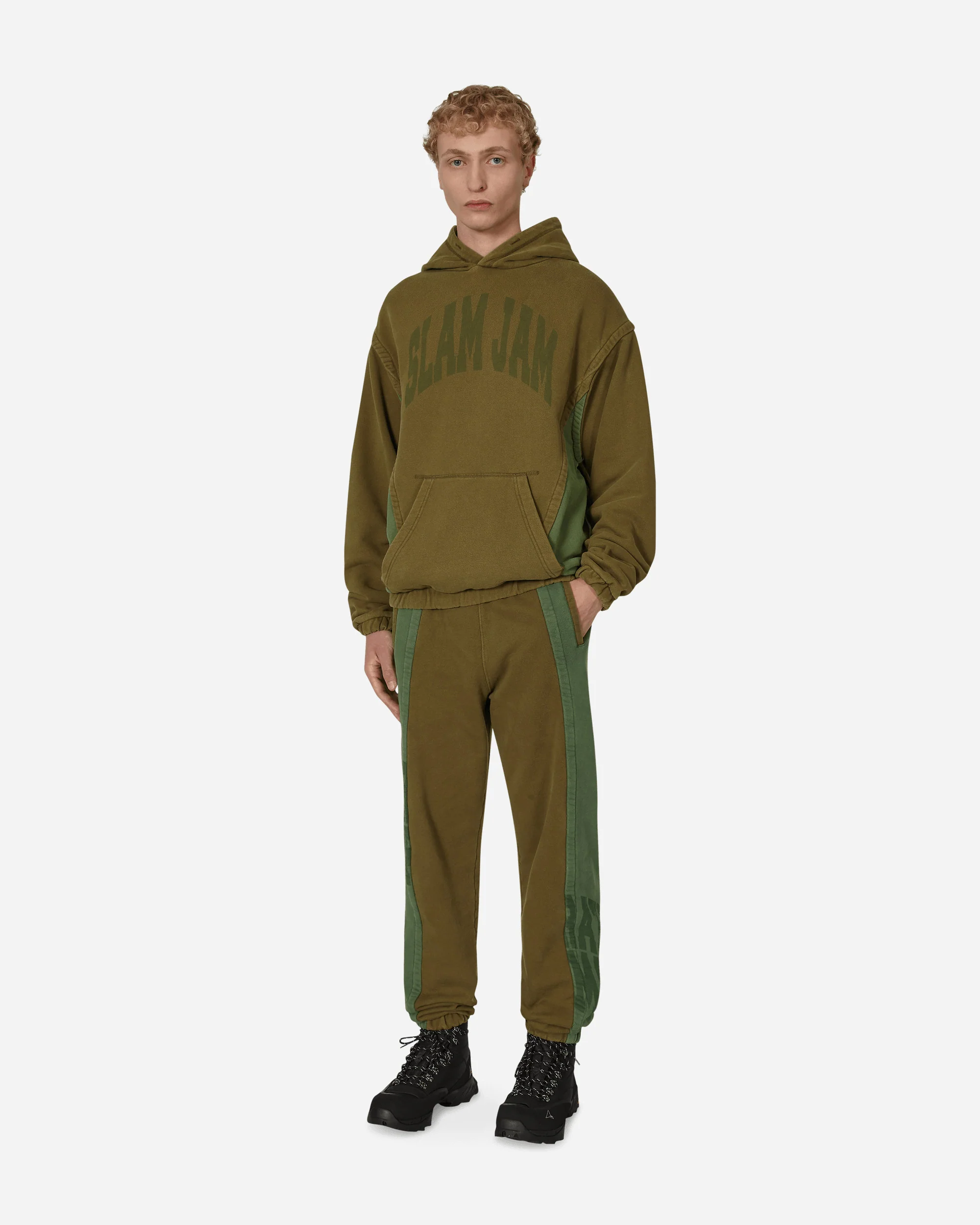 Panel Hooded Sweatshirt Green / Brown - Image 4